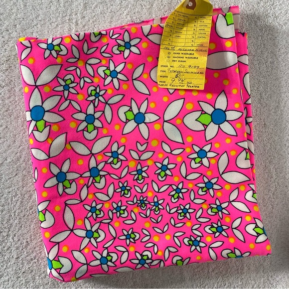 Vintage Other - Vintage Floral Pink Fabric with Blue and White Accents